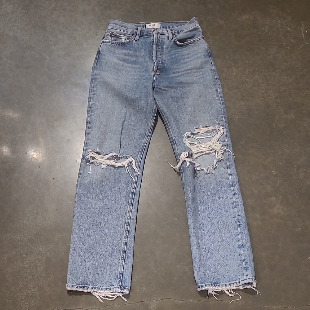 AGOLDE 90s MID RISE DISTRESSED JEANS KNEE RIP